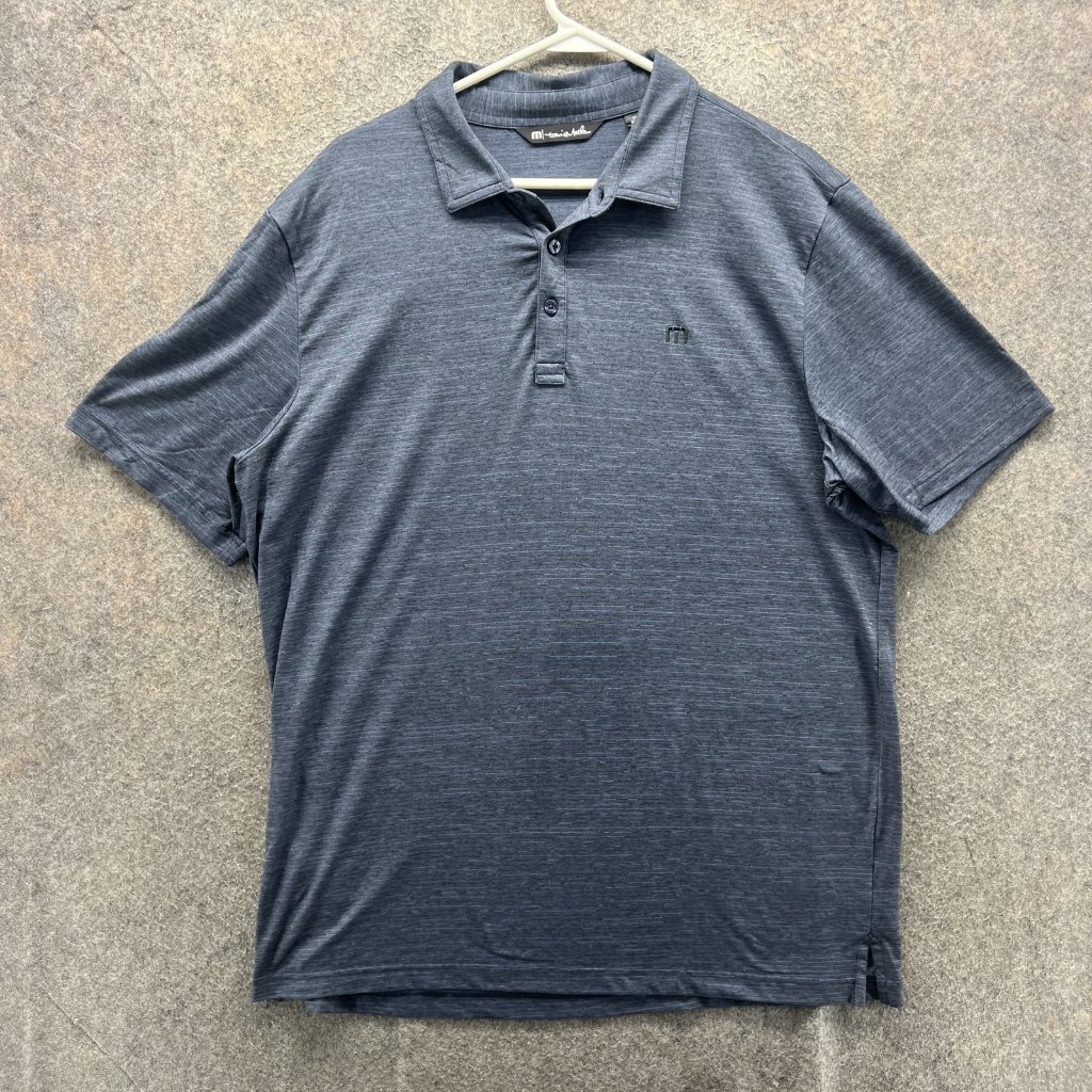 Travis Mathew Polo Shirt Mens Xl Blue Solid Stretch Golf Performance Casual